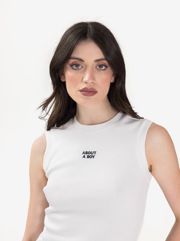 ERIKA CAVALLINI Canotta a costine "about a boy" Bianco
