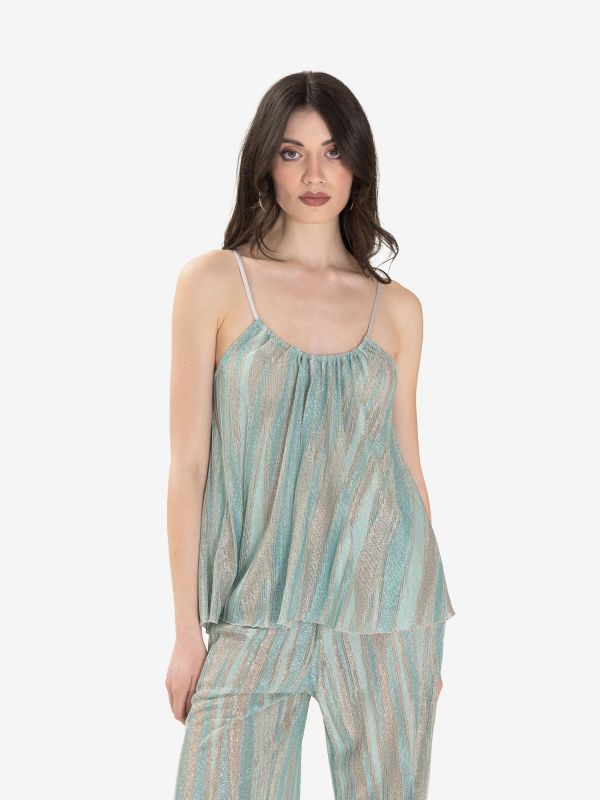 FORTE FORTE Top lurex celeste/argento 