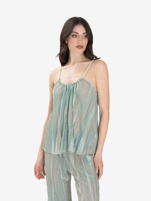 FORTE FORTE Top lurex celeste/argento 