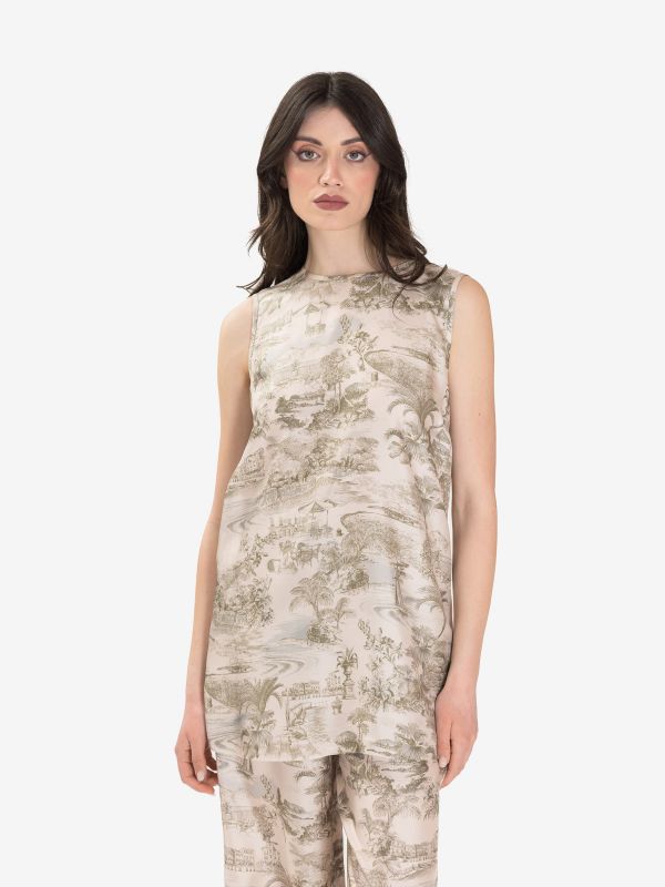MAX MARA STUDIO Canotta seta + fantasia salvia Panna MAX MARA STUDIO Canotta seta + fantasia salvia Panna
