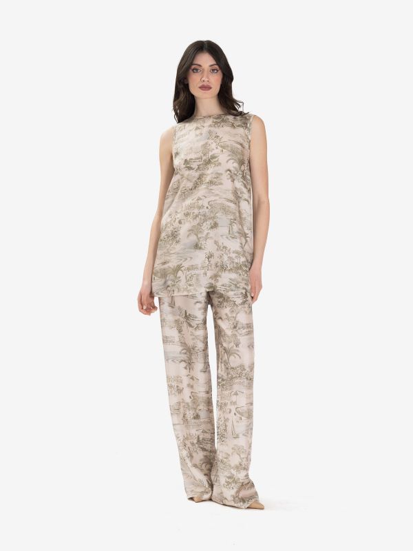 MAX MARA STUDIO Canotta seta + fantasia salvia Panna MAX MARA STUDIO Canotta seta + fantasia salvia Panna