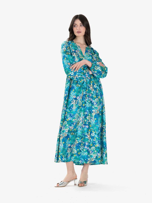 MOMONI' Abito kaftano manica lunga seta Bluette