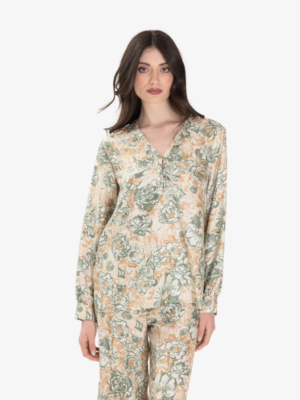 MOMONI' Blusa seta fantasia tabacco/acqua marina  MOMONI' Blusa seta fantasia tabacco/acqua marina