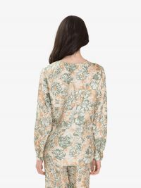 MOMONI' Blusa seta fantasia tabacco/acqua marina