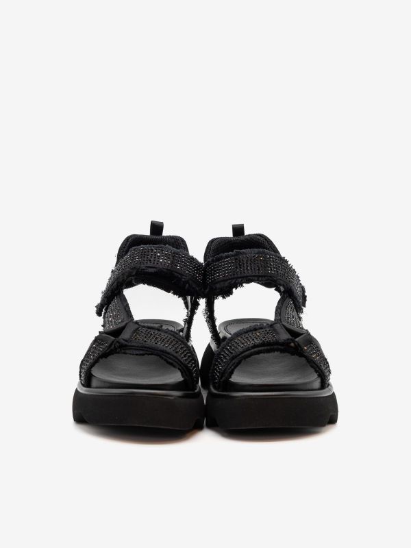 JEANNOT Sandalo basso fondo gomma raso + strass Nero JEANNOT Sandalo basso fondo gomma raso + strass Nero