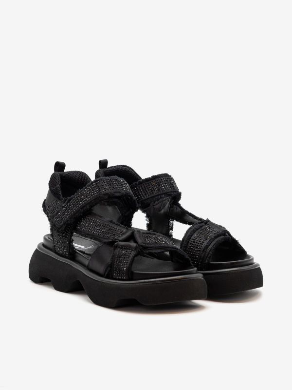JEANNOT Sandalo basso fondo gomma raso + strass Nero JEANNOT Sandalo basso fondo gomma raso + strass Nero