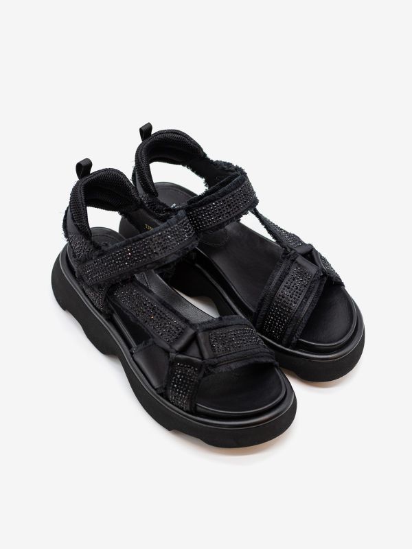 JEANNOT Sandalo basso fondo gomma raso + strass Nero JEANNOT Sandalo basso fondo gomma raso + strass Nero