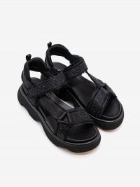 JEANNOT Sandalo basso fondo gomma raso + strass Nero