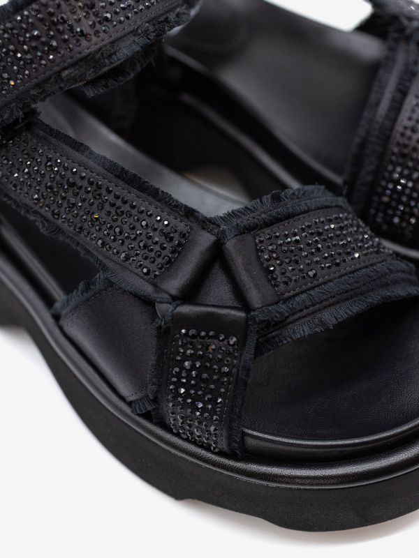 JEANNOT Sandalo basso fondo gomma raso + strass Nero JEANNOT Sandalo basso fondo gomma raso + strass Nero