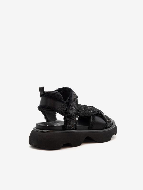 JEANNOT Sandalo basso fondo gomma raso + strass Nero JEANNOT Sandalo basso fondo gomma raso + strass Nero
