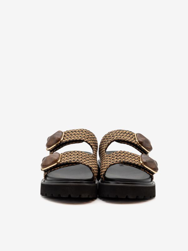 NOA HARMON Ciabattina fondo gomma raffia cuoio/nero