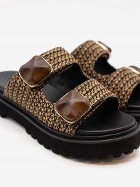 NOA HARMON Ciabattina fondo gomma raffia cuoio/nero