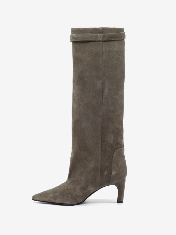 LELLA BALDI Stivale tc 70 camoscio con fibbia Tortora