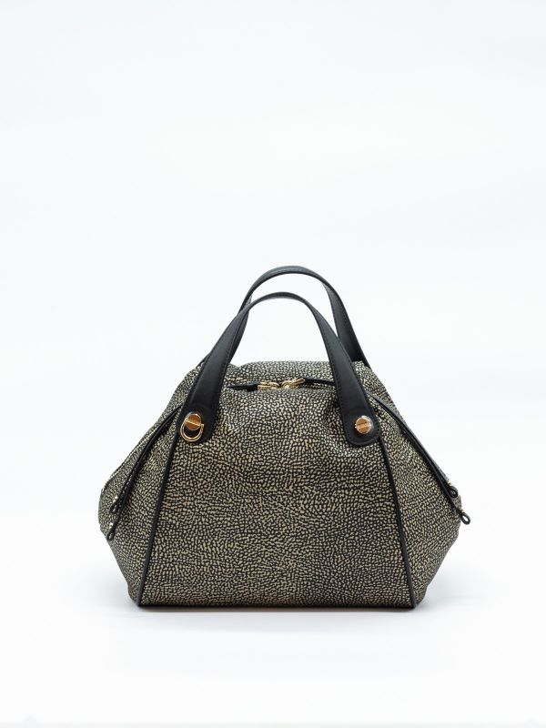 BORBONESE Borsa bauletto medio tessuto classico con tracolla 