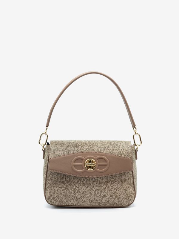 BORBONESE Borsa piccola un manico graffiti + riporto taupe 
