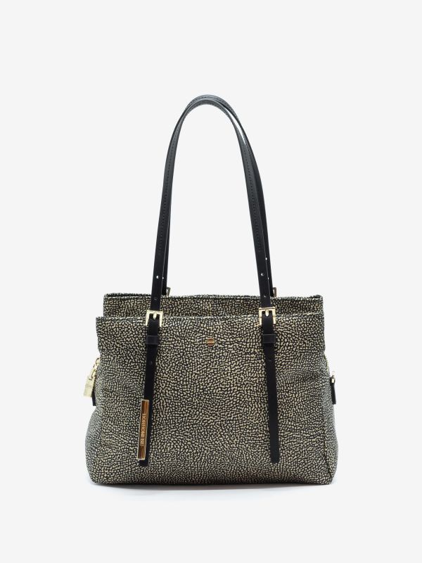 BORBONESE Borsa shopping piccola con due tasche tessuto classico 