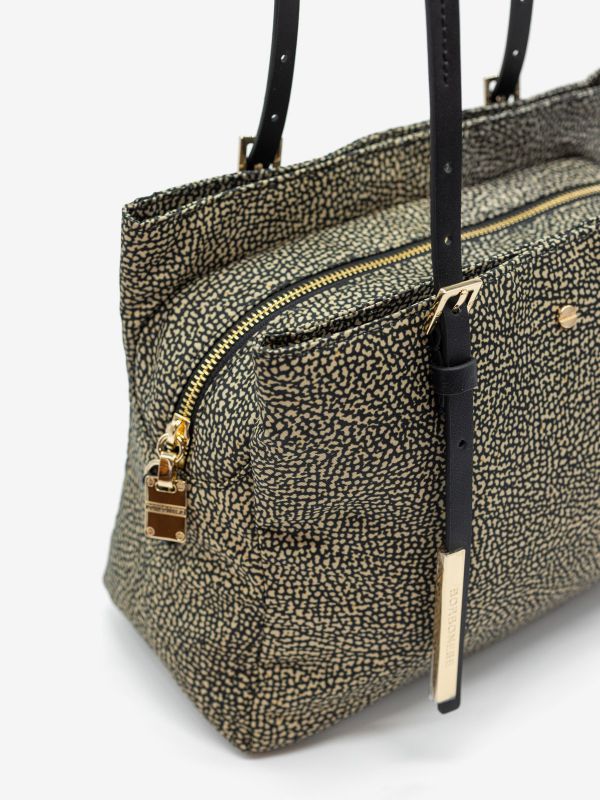 BORBONESE Borsa shopping piccola con due tasche tessuto classico 