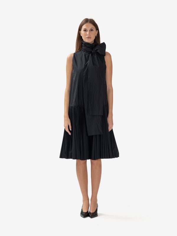 P.A.R.O.S.H. Abito midi smanicato taffetà con plissè Nero
