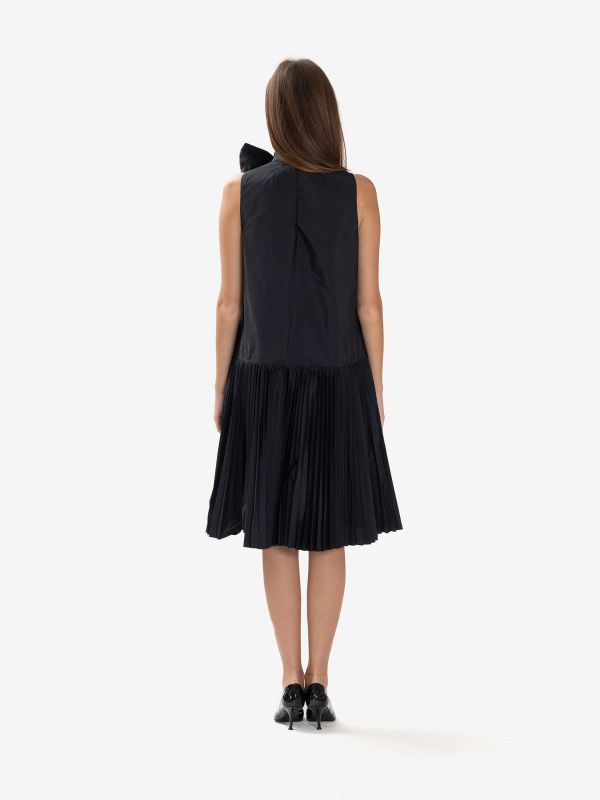 P.A.R.O.S.H. Abito midi smanicato taffetà con plissè Nero
