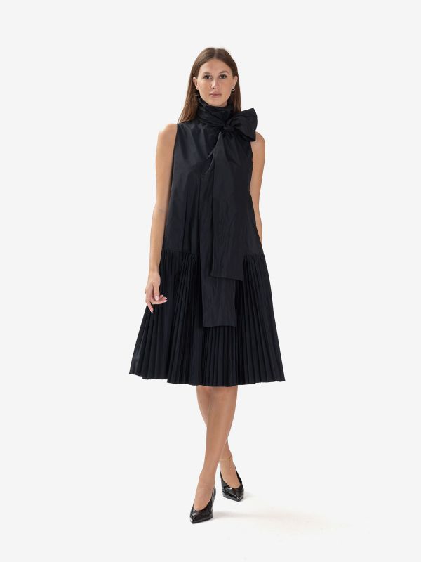 P.A.R.O.S.H. Abito midi smanicato taffetà con plissè Nero