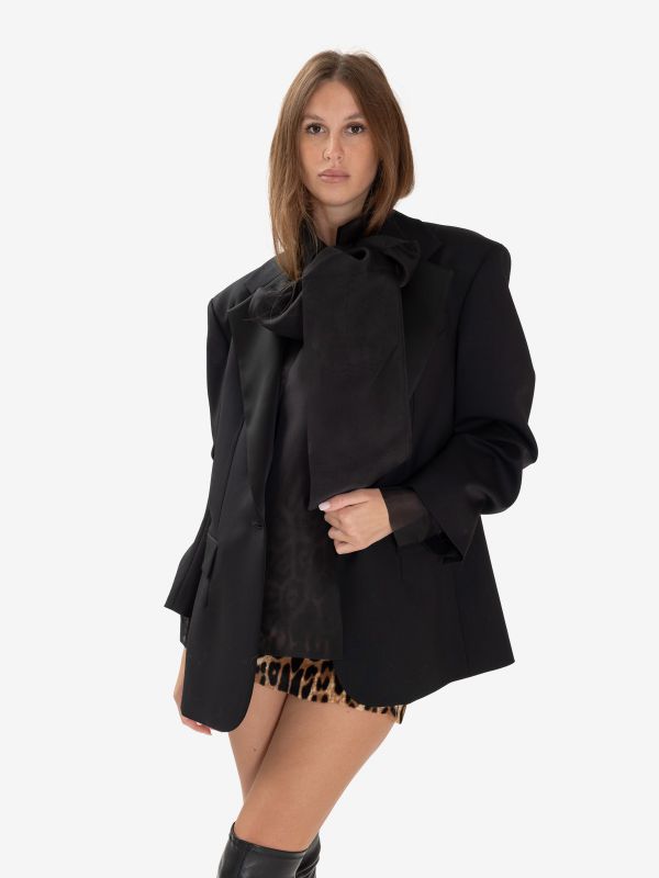 P.A.R.O.S.H. Blazer frescolana oversize con revers satinati Nero