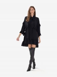 P.A.R.O.S.H. Abito corto seta m/c con rouches Nero