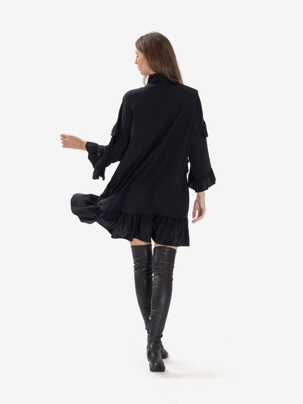 P.A.R.O.S.H. Abito corto seta m/c con rouches Nero