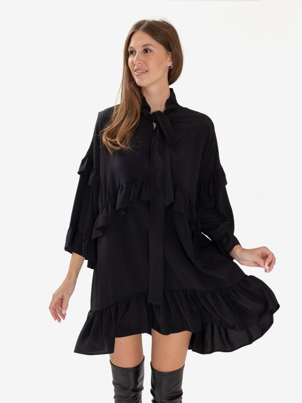 P.A.R.O.S.H. Abito corto seta m/c con rouches Nero