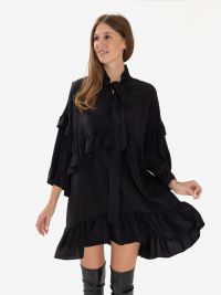 P.A.R.O.S.H. Abito corto seta m/c con rouches Nero