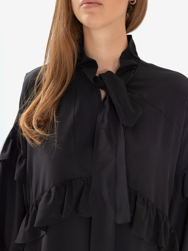 P.A.R.O.S.H. Abito corto seta m/c con rouches Nero