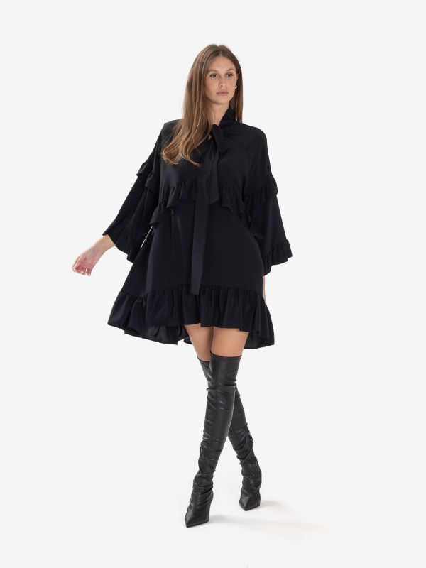 P.A.R.O.S.H. Abito corto seta m/c con rouches Nero