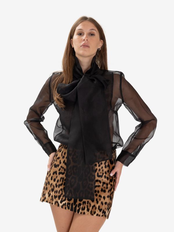P.A.R.O.S.H. Camicia organza con sciarpetta Nero