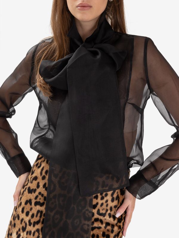 P.A.R.O.S.H. Camicia organza con sciarpetta Nero