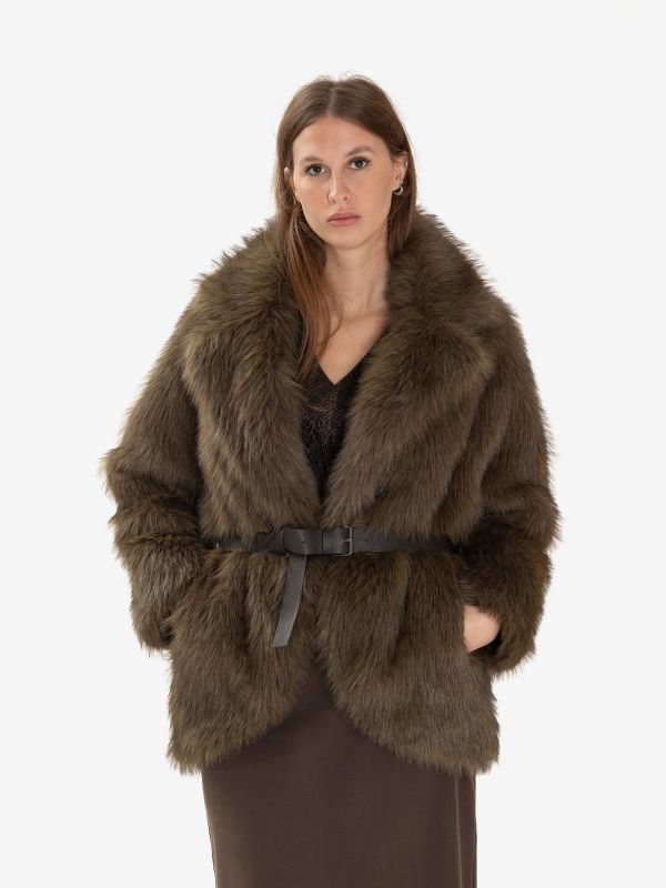 P.A.R.O.S.H. Giacca pelliccia corta con cintura Verde