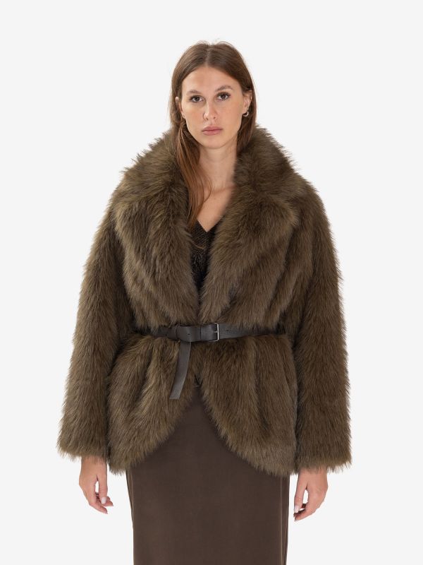 P.A.R.O.S.H. Giacca pelliccia corta con cintura Verde