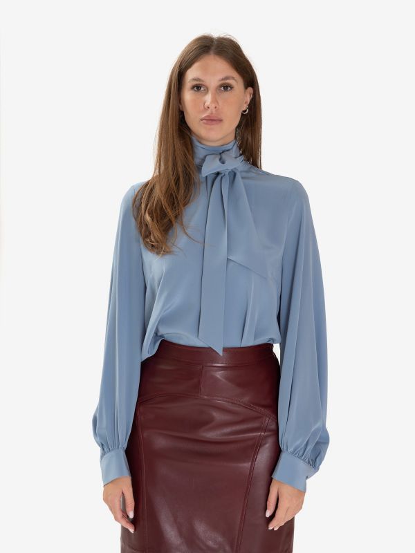 P.A.R.O.S.H. Camicia seta con sciarpetta Celeste polvere