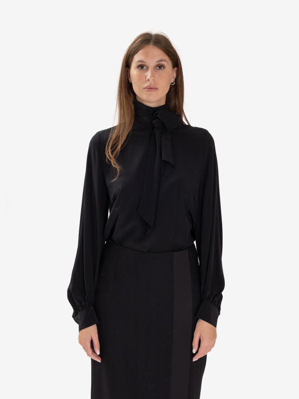 P.A.R.O.S.H. Camicia seta con sciarpetta Nero