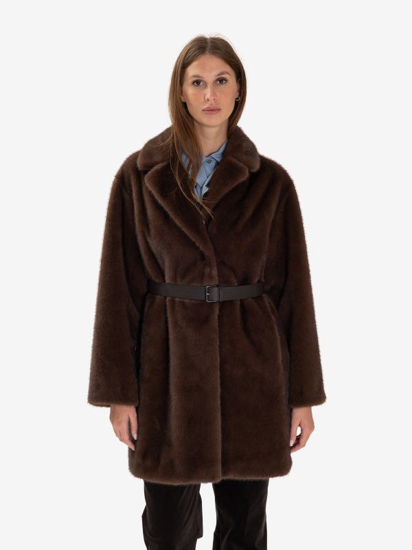 P.A.R.O.S.H. Ecopelliccia corta + cinta Marrone