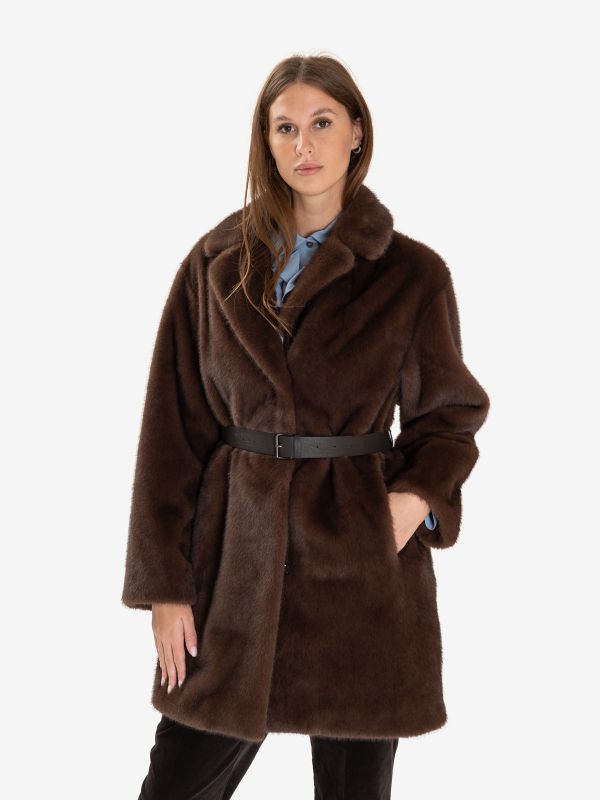 P.A.R.O.S.H. Ecopelliccia corta + cinta Marrone