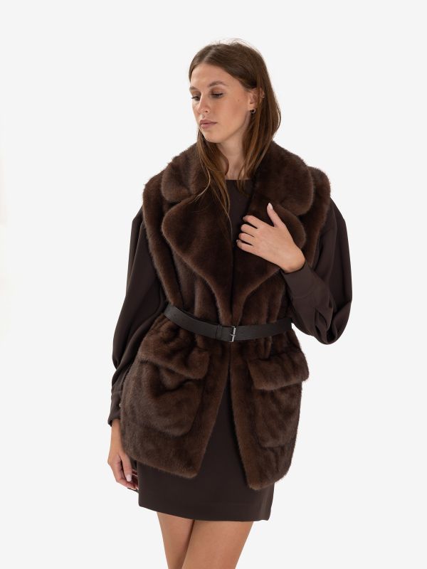 P.A.R.O.S.H. Gilet ecopelliccia con cintura Marrone