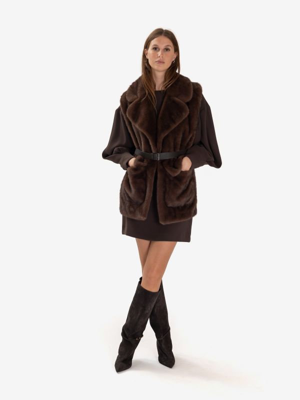 P.A.R.O.S.H. Gilet ecopelliccia con cintura Marrone