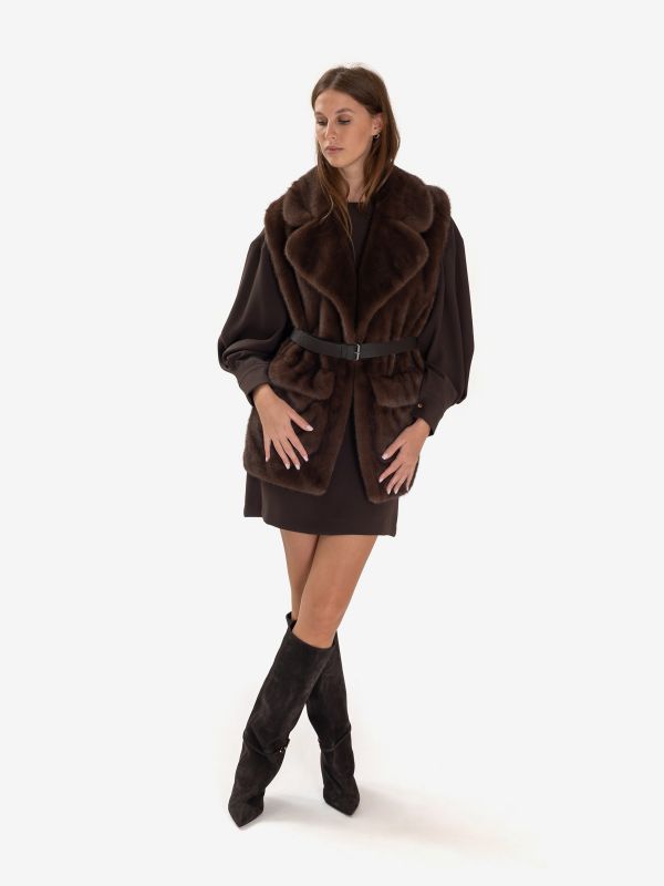 P.A.R.O.S.H. Gilet ecopelliccia con cintura Marrone