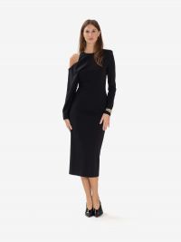 ERIKA CAVALLINI Tubino midi jersey maniche lunghe con omero scoperto Nero