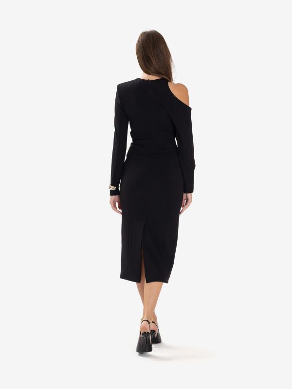 ERIKA CAVALLINI Tubino midi jersey maniche lunghe con omero scoperto Nero
