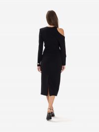 ERIKA CAVALLINI Tubino midi jersey maniche lunghe con omero scoperto Nero