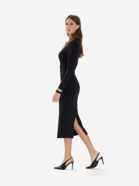 ERIKA CAVALLINI Tubino midi jersey maniche lunghe con omero scoperto Nero