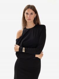 ERIKA CAVALLINI Tubino midi jersey maniche lunghe con omero scoperto Nero