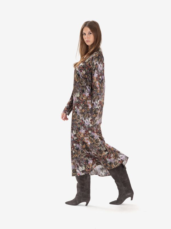 MOMONI' Abito lungo kaftano seta m/l fantasia fiori multicolor