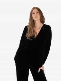MOMONI' Blusa velluto m/l scollo a v Verdone