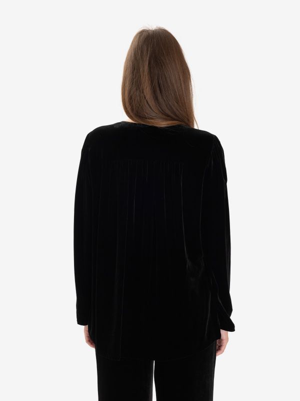 MOMONI' Blusa velluto m/l scollo a v Nero